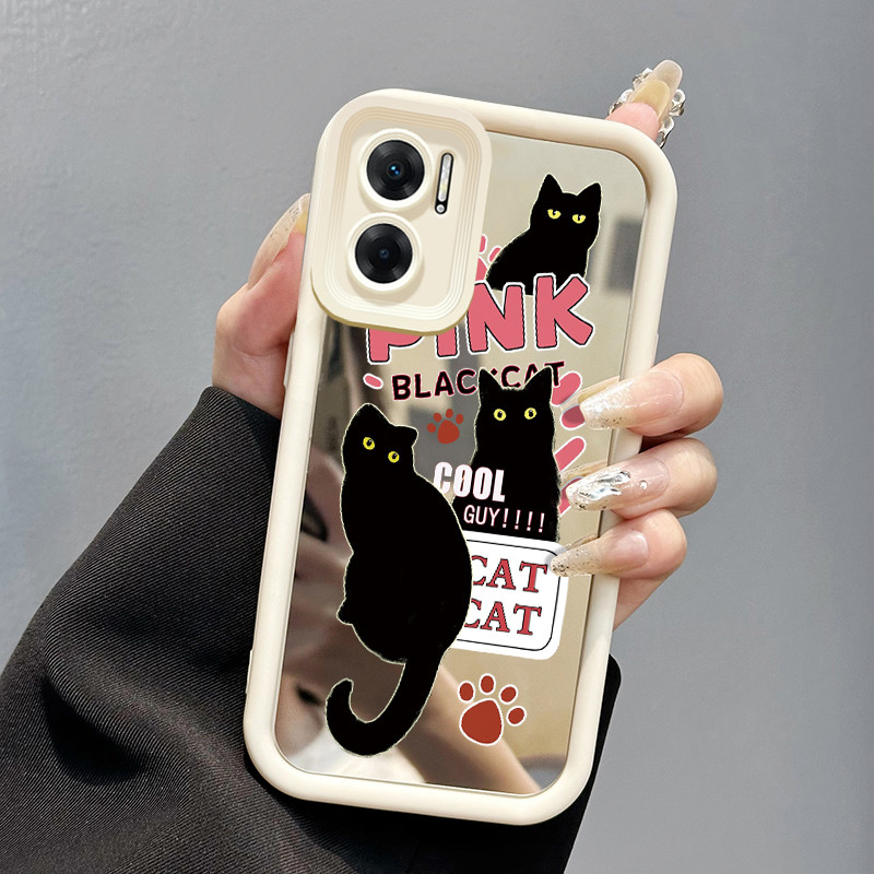 Casing Hp Untuk XIAOMI Redmi 10 10C 10 Prime Case Casing Kucing Hitam Kepribadian HP Kesing cermin S