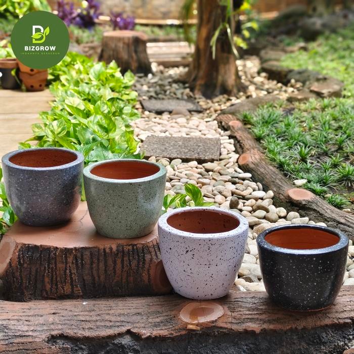 Pot Tanah Liat Motif Marmer D15 Vas Gerabah Tanaman Vas Sedang