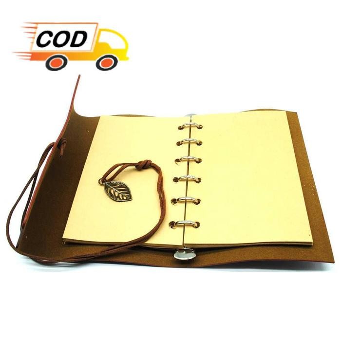 

Buku Binder Catatan Agenda Harian Kertas B7 Cover Kulit Desain Retro dengan Tali Hiasan Daun Leaf