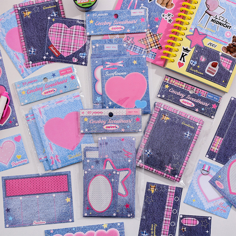 

Y2K Style Denim Sweetheart Notepad Korean Note Simple Ins Style Tearable Message Memo Note Paper DIY