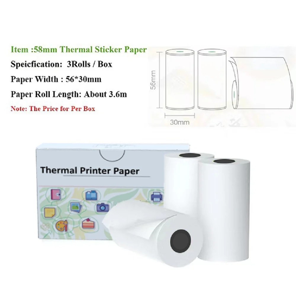 

Adhesive Paper For Thermal Material Mini Printer Color Sticker 57x30mm for Photo Journal Notes Memo