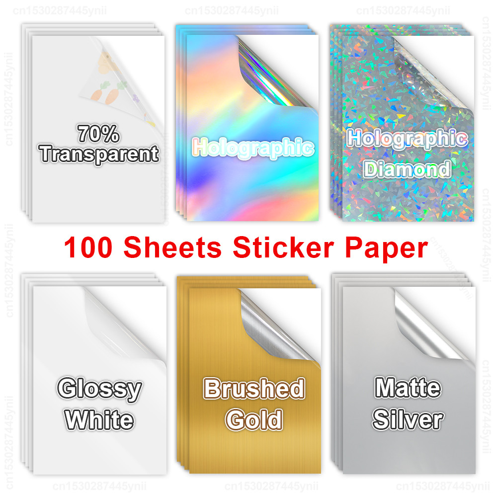 

100 Sheets Glossy White Printable Vinyl Sticker Paper Waterproof A4 Transparent Copy Paper DIY