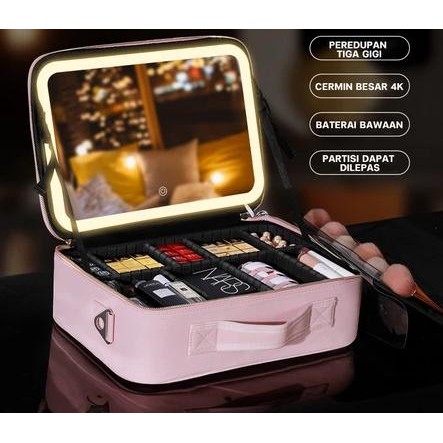 Tas Koper Jinjing Lampu LED Tempat Alat Make Up Kosmetik Kecantikan