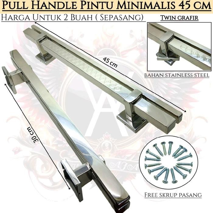 Pull Handle Pintu Minimalis 45 Cm Gagang Pintu Kotak Twin Grafir Silver