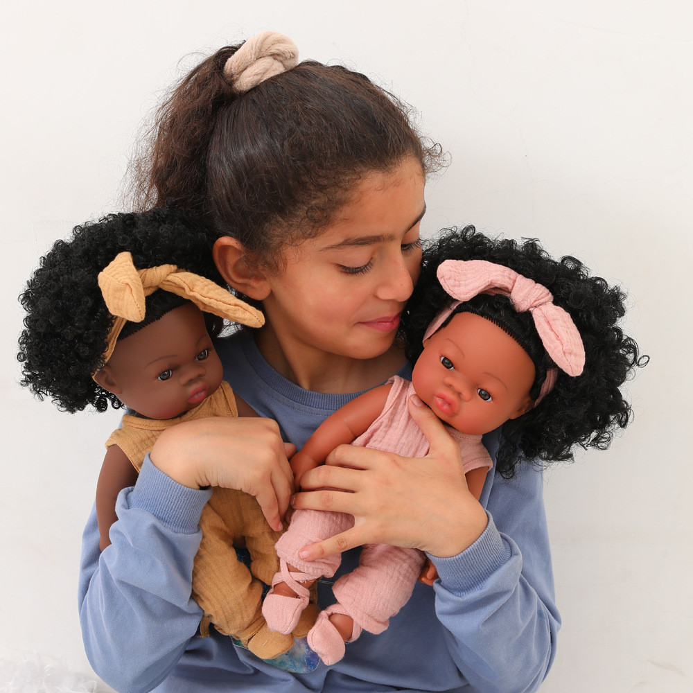 Reborn Dolls Baby Reborn Silicone Reborn Baby Doll 35Cm Dolls Pajamas Dress Simulation Black Skin