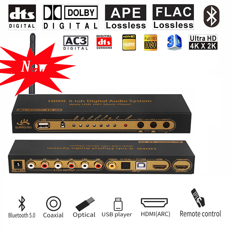 HDMI 5.1 Audio Converter Decoder DAC DTS AC3 FLAC PCUSB APE 4K*2K HDMI to HDMI Extractor Converter