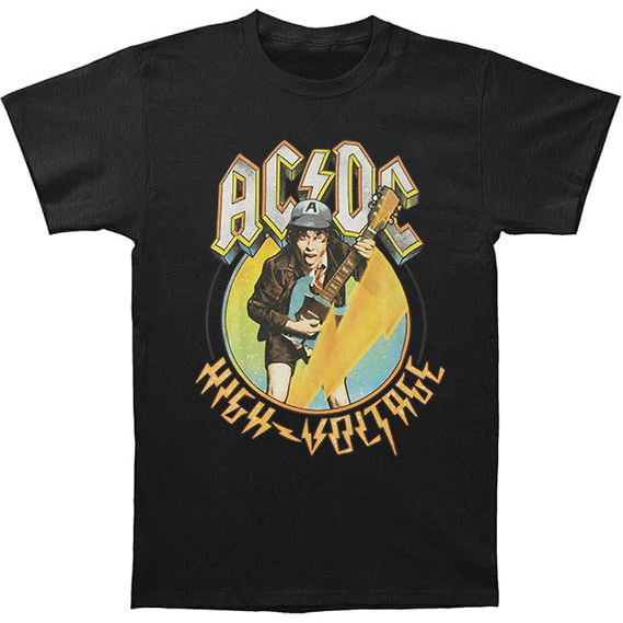 Kaos AC/DC Biru Kuning Voltage Slim Fi Unisex Pria Wanita