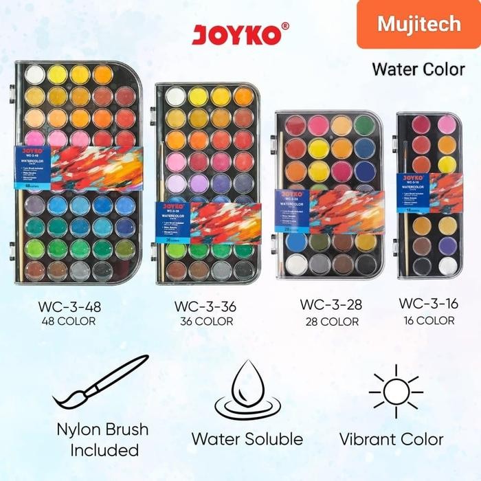 

JOYKO WATERCOLOR SET WC-3 CAT AIR PADAT WARNA LUKIS MEWARNAI + KUAS