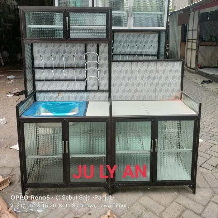 Ready Stock Rak Piring Kaca Wastafel+Meja Kompor