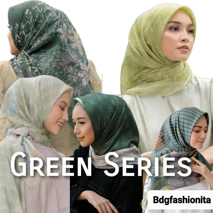 (Allthebest) Hijab Segiempat Motif Warna Hijau/Mint/Botol/Army/Green (Bg.1)