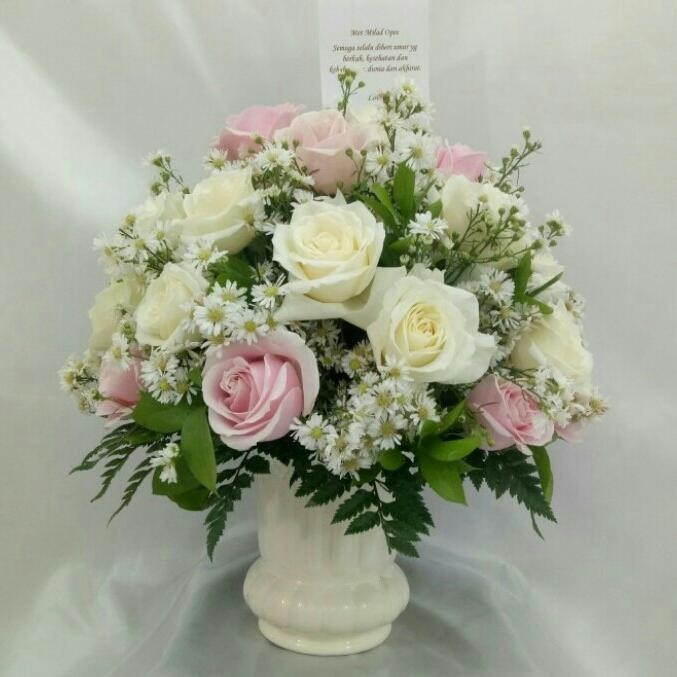 Bunga Mawar Pot/Vas Keramik Segar