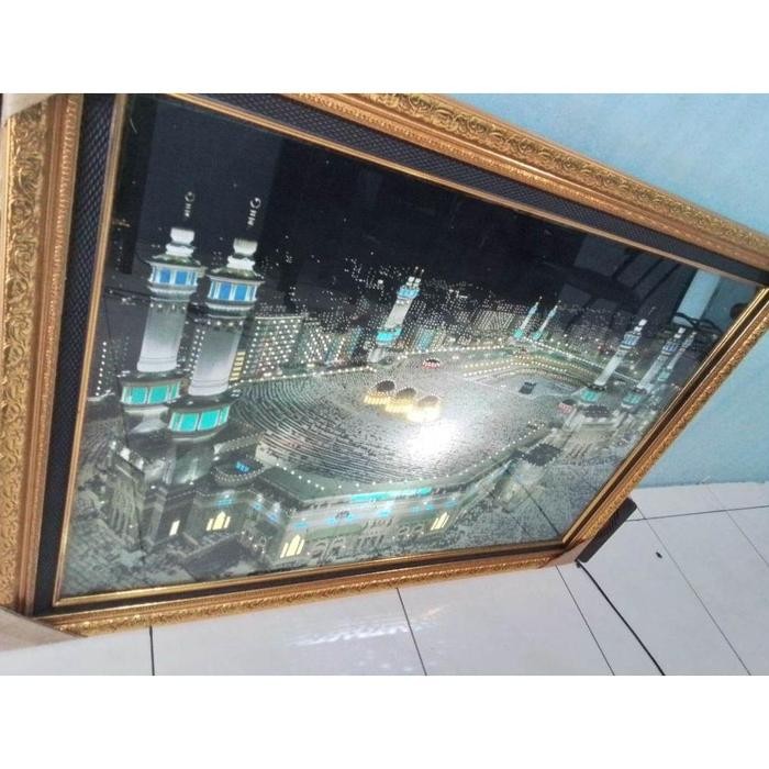 Hiasan dinding Ka'bah kakbah kabah nyala lampu besar jumbo 103x73cm poster gambar kakbah kaligrafi