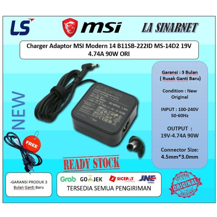 Charger Adaptor MSI Modern 14 B11SB-222ID MS-14D2 19V 4.74A 90W NEW