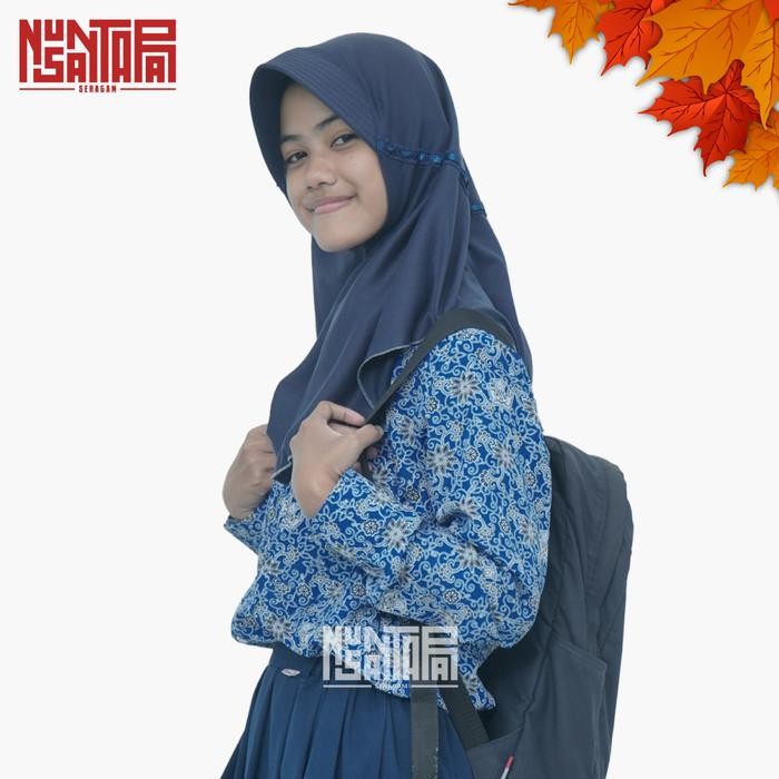 (Allthebest) Baju Batik Sekolah Bunga Rampe Biru Size SMP/SMA Lengan Panjang
