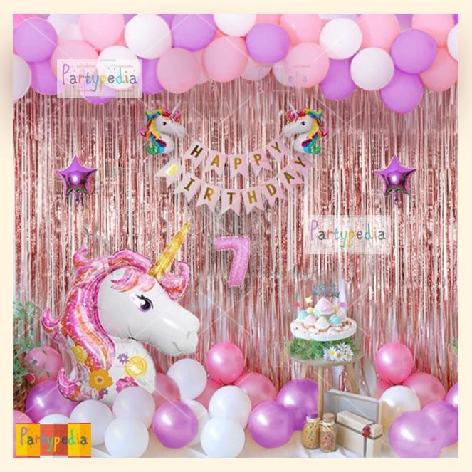Paket dekorasi ulang tahun anak tema unicorn