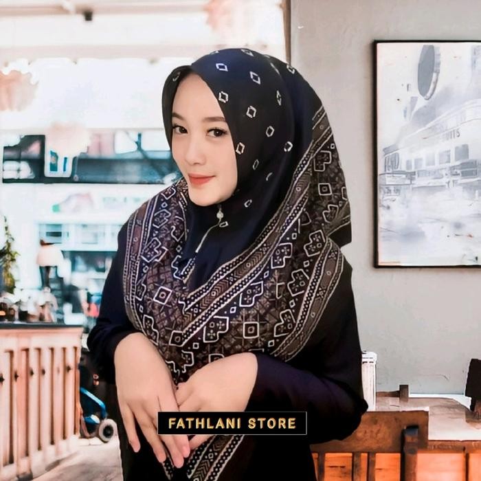(Allthebest) Kerudung resleting dagu / hijab instan segi empat motif / kerudung zipper instant