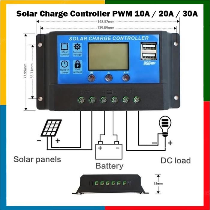 Gass. Solar Charge Controller 10A 20A 30A Scc Panel Surya Pwm