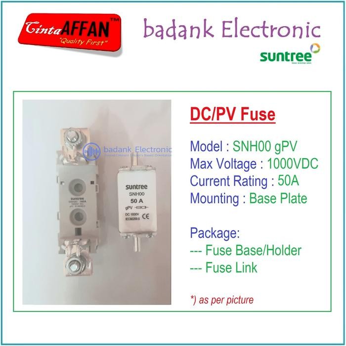 Stok Ready. 50A - Suntree Snh00 Gpv 1P 1000V Dc Fuse Base/Holder + Fuse Link Pv