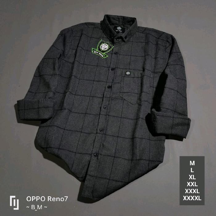 NEW kemeja flanel abu tua garis hitam [terbaik][terlaris]