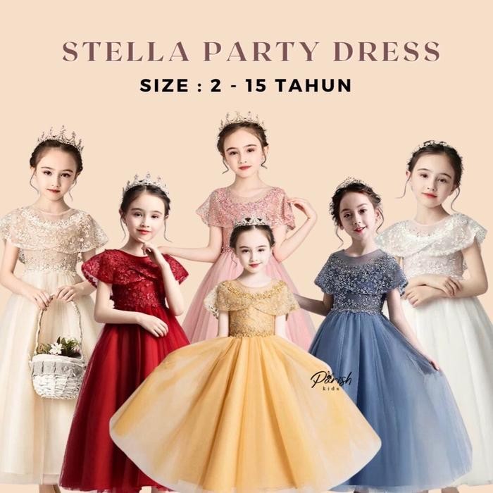 DISKON Stella Embroidery Party Dress/ Dress Pesta Anak Panjang Embroidery Kids Fashion Baju READY