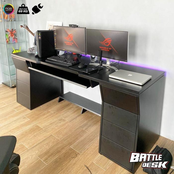 Meja Komputer Gang Pc Desk Rgb Murah 200X60 - Battledesk Mk 5 Hitam