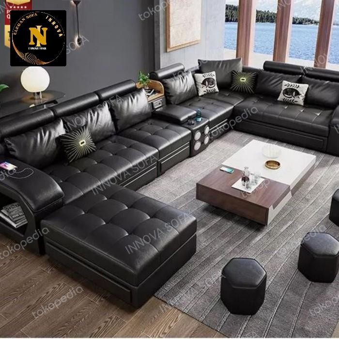 Sofa Kursi Letter U Mo/ Sofa Hitam Elegan