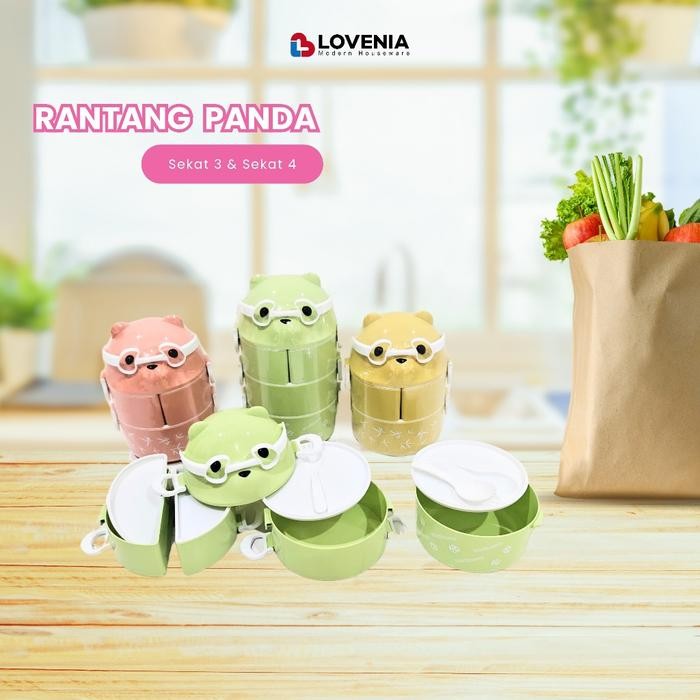 lovenia rantang panda sekat susun 4 bonus sendok makan plastik / tempat bekal anak karakter sekat 4