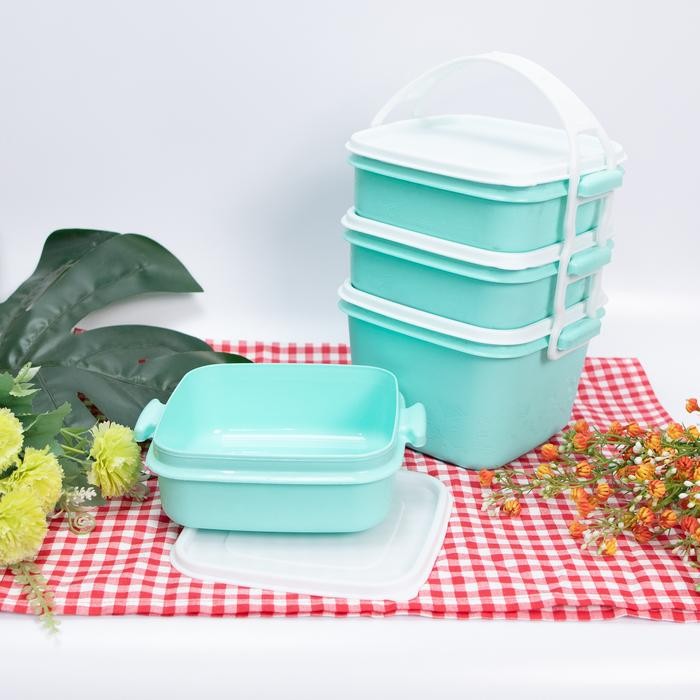 1 set rantang susun 3 takuma - rtgs3 takuma rantang piknik plastik untuk lauk warna ungu pink biru