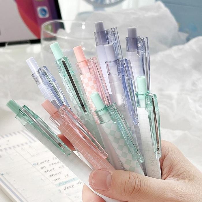 

6pcs Pulpen Gel Aesthetic 0.5mm Pulpen Lucu Retractable Gel Pens Pen Mekanik Tinta Hitam