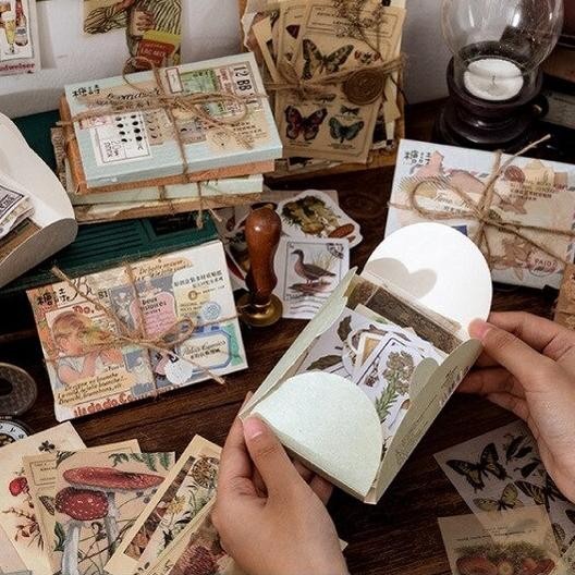

60pcs Vintage Boxed Stickers for Scrapbooking Journal School Supplies Creative Stationery DIY Deco
