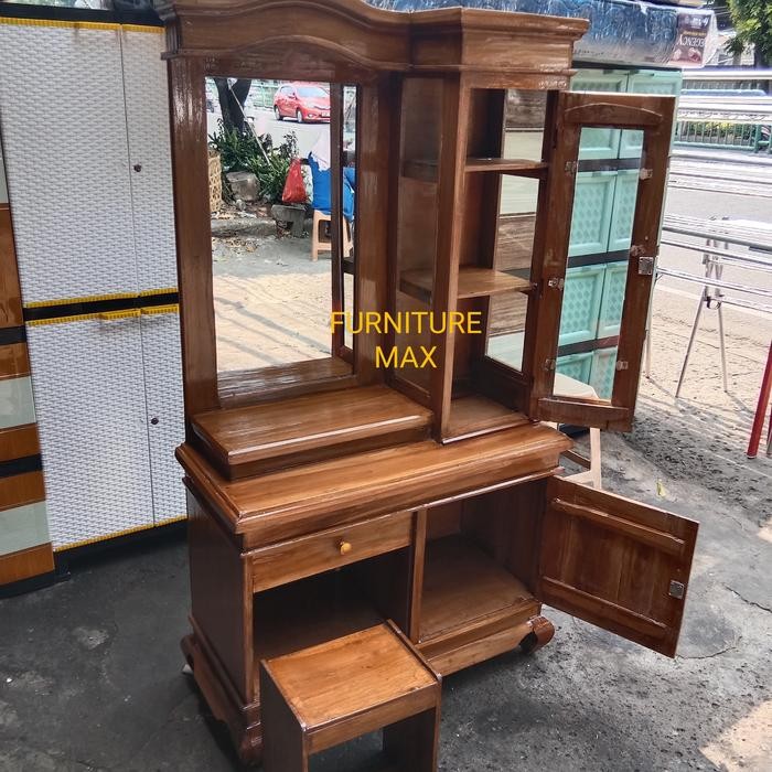 Meja Rias Kayu Jati / Meja Rias Kaca Kayu Jati / Meja Rias Asli Jati