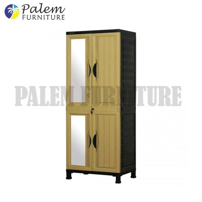 Lemari Pakaian 2 Pintu Napolly Rak N Kaca Motif Rotan Cabro 85 Napolly