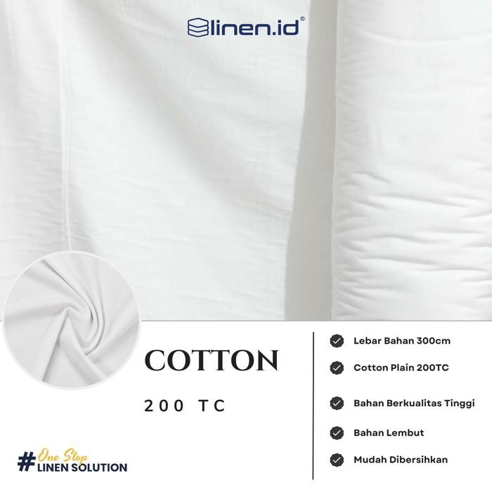 LINEN.ID COTTON 200TC [Bahan Sprei Putih] Kain Cotton Polos Plain 200TC Lebar 300 cm