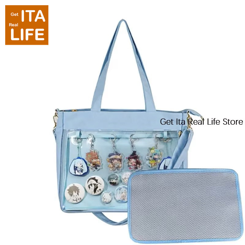 Italife Blue Large Ita Bag with key chain holder Japanese Women Big Itabag with Insert Girl Kawaii