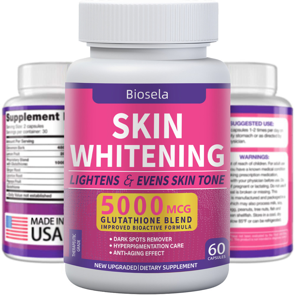 IMPORT Glutathione Whitening Pills for Dark Skin Bleaching - 5000mcg - 60 Capsules Supplement