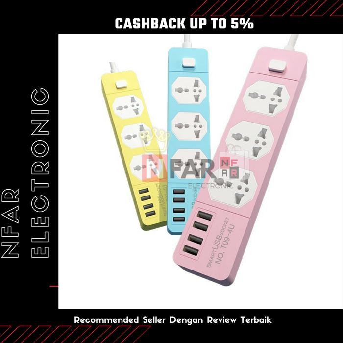 STOP KONTAK USB COLOKAN LISTRIK SMART POWER STRIP 2M PLUG PINK LUCU