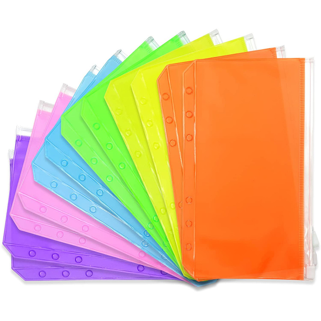 

4pcs A6 Binder Pockets Colorful 6 Hole Binder Envelopes Notebook Loose Leaf Bags Waterproof PVC