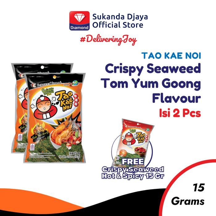 

Tao Kae Noi Crispy Seaweed Tom Yum Goong Flavour 15 Gr ISI 2 [Free Hot & Spicy 15 Gr]