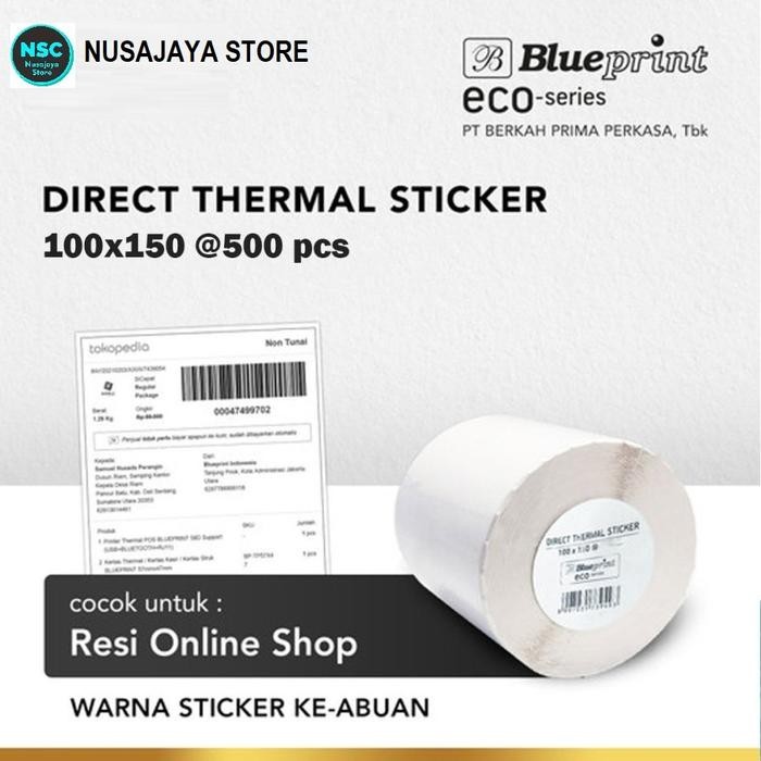 

AT KERTAS THERMAL STIKER LABEL RESI 100x150 BLUEPRINT ECO @500 Pcs