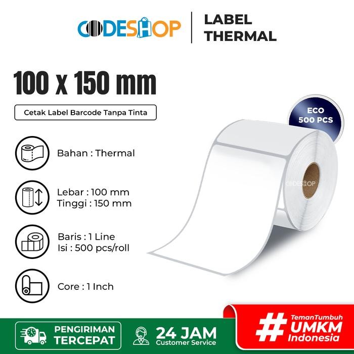 

AT Codeshop Stiker Label Barcode 100x150 mm Thermal 1 Line Isi 500 Pcs