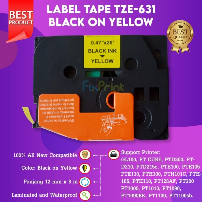 

AT Label Tape TZE231 12mm 8m TZE-231 631 334 PT-H110 D210 White Yellow
