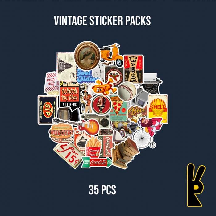 

AT Vintage Sticker Pack 35Pcs Stiker Laptop Helm Instrumen Koper