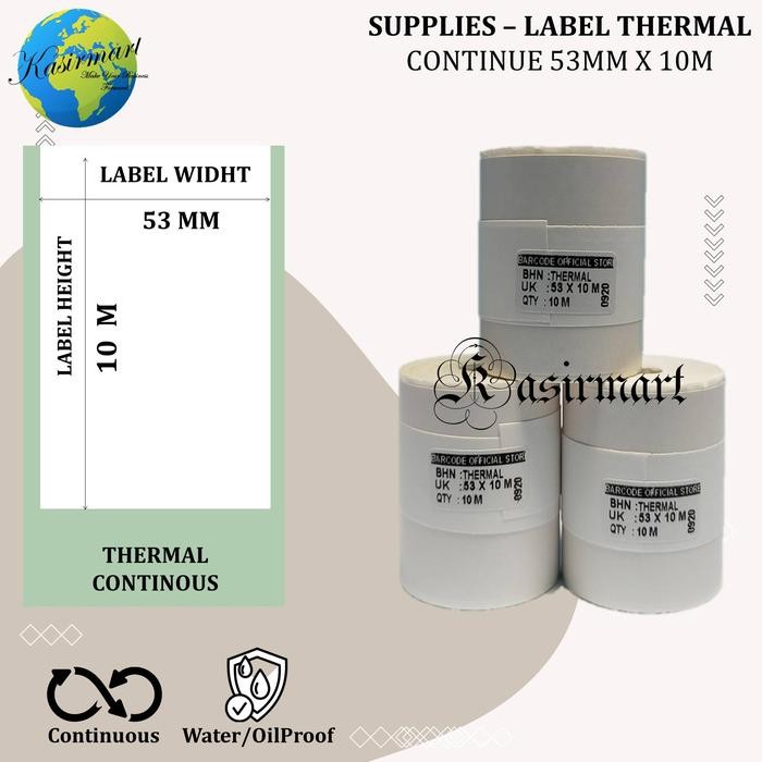 

AT LABEL STICKER 58x10M METER POS PRINTER THERMAL 58MM CONTINUES 53x10M