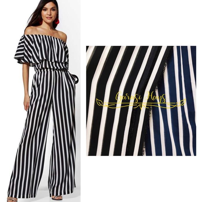 

AT Kain Chiffon Stripes Sifon Garis Black White Blue Navy Lebar 150 cm