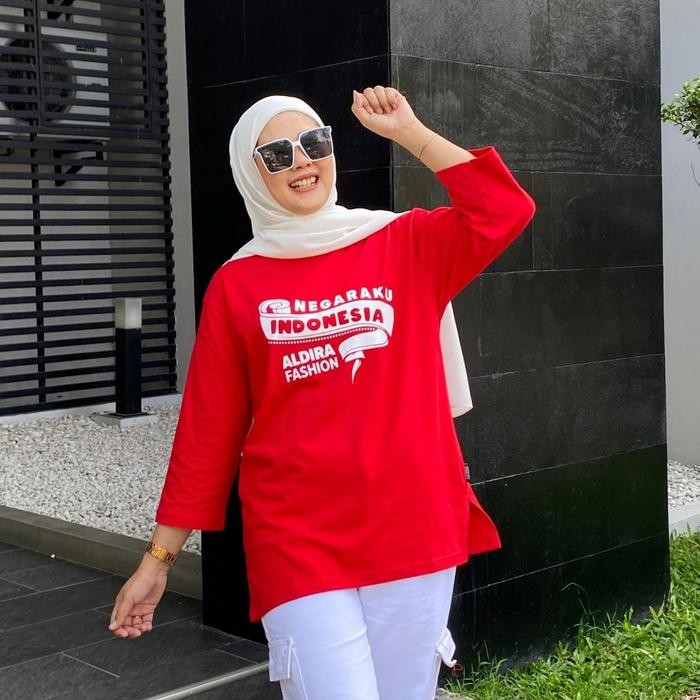 (Expert) Baju kaos Merah Putih agustusan Wanita 7 8 Oversized Edisi kemerdekaan Terbaru Aldira Baju