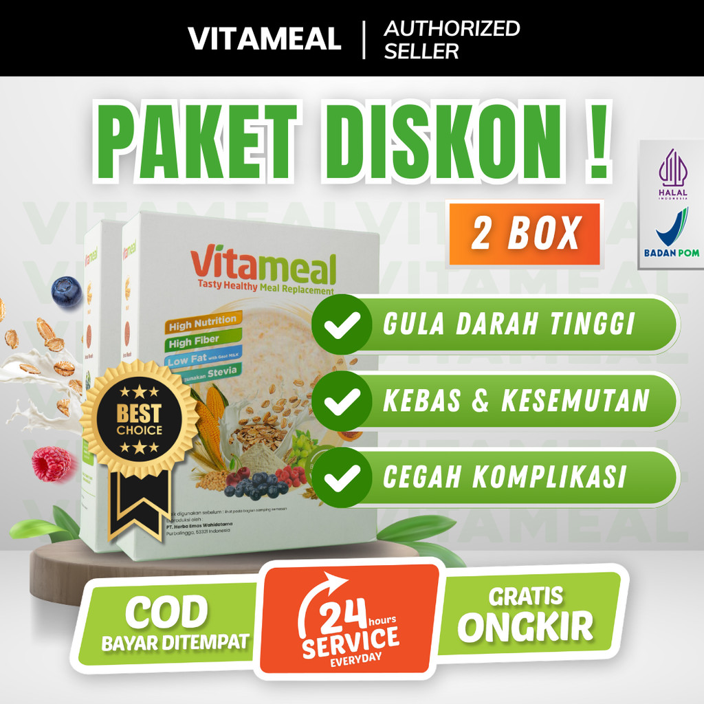 

Vitameal 2 Box Official Store - Harga Termurah Sereal Anti Diabetes Cegah Gula Darah Naik dan Turun Mendadak Fitamiel Aman untuk Penderita Maag Kolesterol dan Jantung FITAMEAL GERD