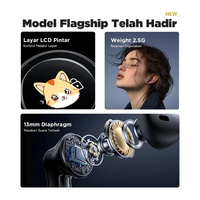 Kinglucky A21 Tws Wireless Bluetooth 5.4 With Mini Led Full Color Screen Earphone Tws Touch Screen