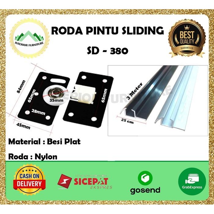 Roda Pintu Lemari Sliding / Geser SD 380 + Rel Timbul SD 380 (1Pintu)