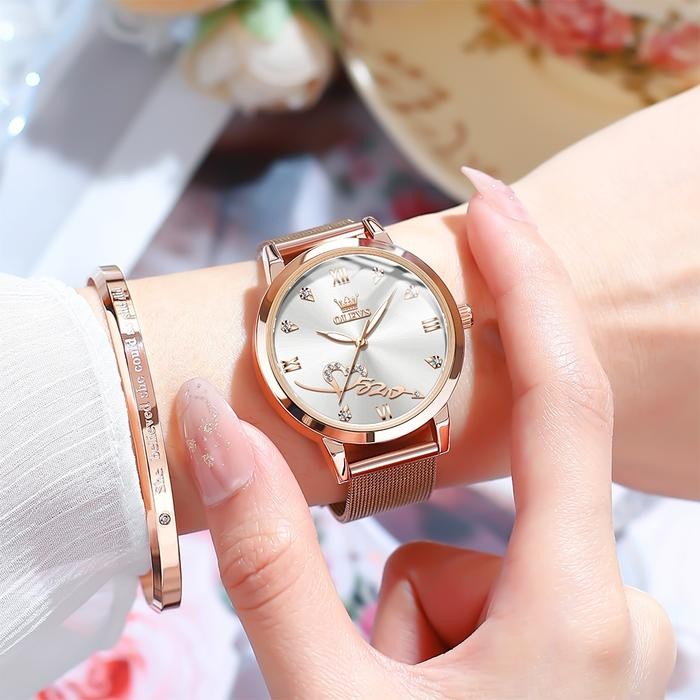 Olevs Jam Tangan Wanita Original Anti Air Tahan Kecil Branded Elegan Analog Rose Gold Ultra-Thin