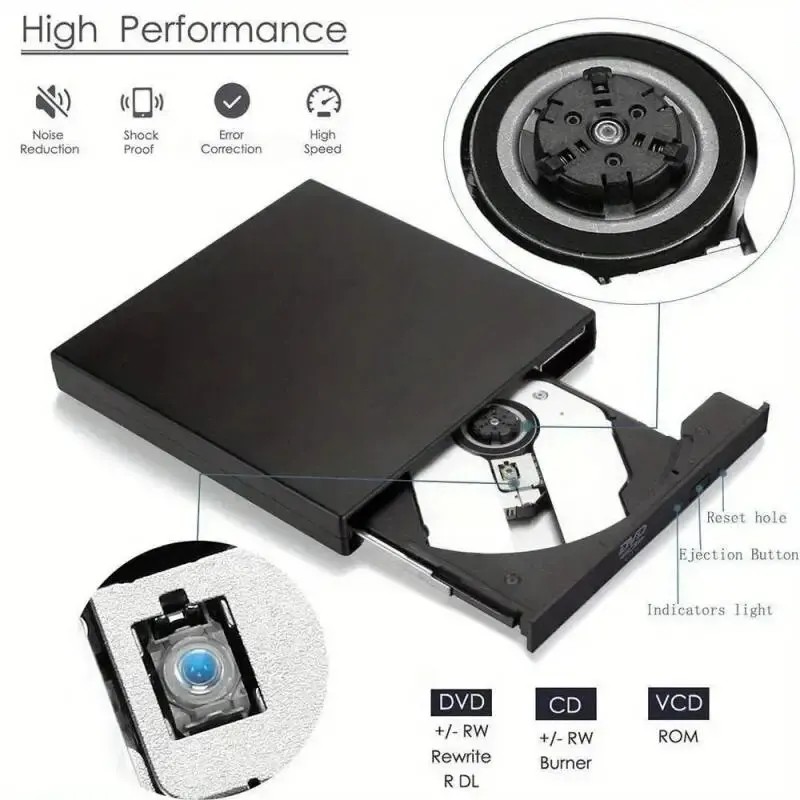 External CD DVD Drive, USB 2.0 Slim Protectable External CD-RW Drive DVD-ROM Burner Player for